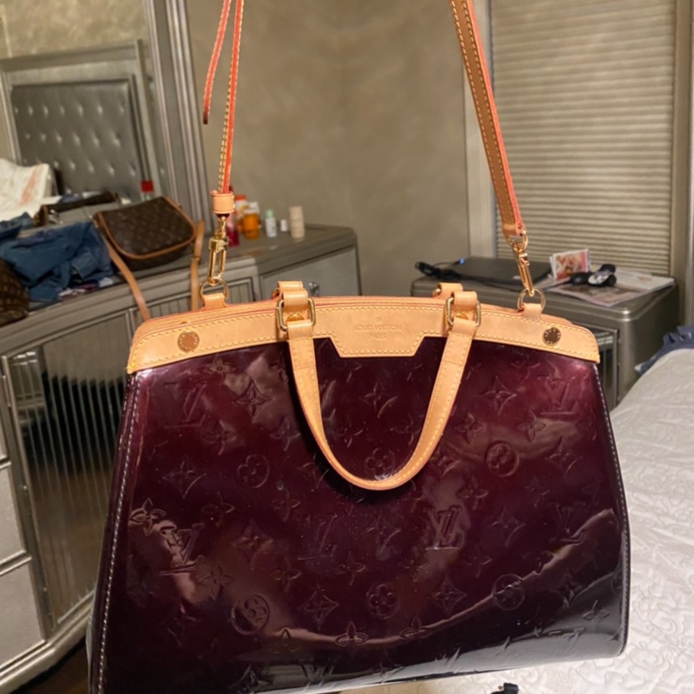 Authentic Louis Vuitton Brea Vernis Burgundy Patent Monogram Leather Satchel Bag